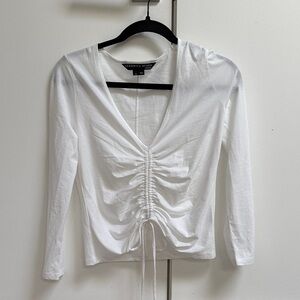 Veronica Beard Classic White Gathered Long Sleeve Top